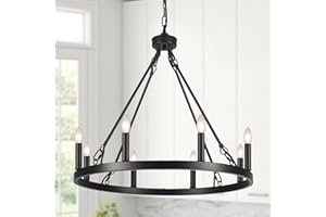 ASHUAQI Wagon Wheel Chandelier, 8-Light Black Chandelier Ceiling Lights Living Room, Rustic Modern Farmhouse Chandeliers Ceiling Light for Dining Room, Kitchen, Hallway, Bedroom, Hall