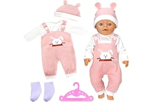 CARREUTY Baby Doll Clothes for 14-17 Inch Doll 35-43cm Newborn Baby Doll Outfits Long Sleeve Shirt Rabbit Overalls with Hanger Socks Hat Easter Bunny Girls Birthday Present