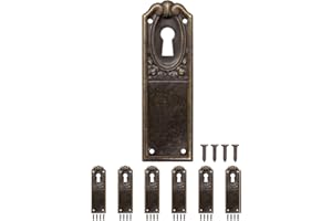 Fuxxer Key Plates, Set of 6 - Antique Lock Rosettes, Vintage Brass, Art Nouveau Design, Key Hole Covers, for Furniture Restoration, Includes Wooden Screws