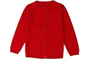 FAIRYRAIN Little Girls Cute Crew Neck Button-Down Solid Fine Knit Cardigan Sweaters