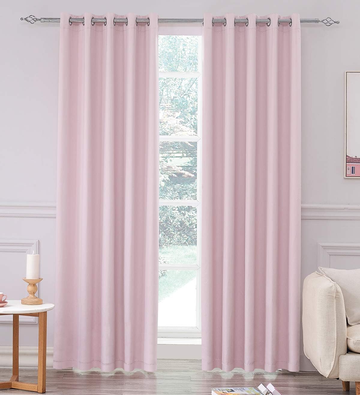 Coastline Super Soft Matt Satin 100% Thermal Blackout Blush Pink Eyelet Curtain Extra Wide Window Treatment Drapes 2 panels for Bedroom, Livingroom, Kids Nursery Room W90 x L72 inch