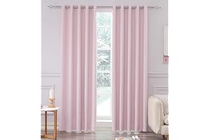COASTLINE Super Soft Matt Satin 100% Thermal Blackout Blush Pink Eyelet Curtain Window Treatment Drapes 2 panels for Bedroom, Livingroom, Kids Nursery Room W46 x L54 inch