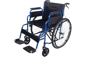 FREE TO BE MOBILITY EQUIPMENT Folding Wheelchair Self Propelled Lightweight Transit Footrest Armrest Brake Large Wheel Mobility Aid from FreeToBe (Blue, 20" Wide SEAT)