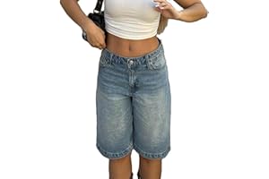Owegvia Jorts Y2k Short en jean pour femme Longueur genou Taille haute Short baggy Bermuda jambe droite