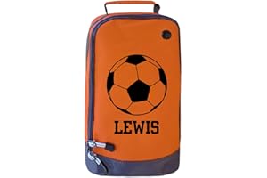 ABSOLUTELY TOP Personalised Childrens Football Boot Bag Boys Footy Ball Kids Sports Rugby Kit, Tangerine Orange/Black Print