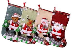 LUFEIS Medias de Navidad, 4 Piezas Calcetines de Navidad para el árbol de Navidad Chimenea Decoración, Calcetin Decoracion Navidad Christmas Stocking, Adorno de Navidad Bolsa de Dulces