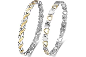 Cigmag 2PCS Magnetic Bracelets for Women Lymphatic Drainage Bracelet Ultra Strength Magnet with Adjustable Tool and Present Box (Fishtail & Love)