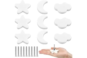Aolso 9 pomos Tiradores Armarios, Manijas de Cajón Anticolisión de Goma Suave con Tornillos, Botón de Puerta Blanca, Manijas y Tiradores Infantiles Estrellas, Luna y Nubes