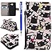 Produktbild FESELE Lederhülle für [Samsung Galaxy J5 2017], Wallet Tasche Hülle Vintage Blume Muster Strap Lanyard Flip Brieftasche Lederhülle mit Standfunktion Karteneinschub und Magnetverschluß Leder Case Ledertasche für Samsung Galaxy J5 2017 + Blau Eingabestift-Komisch schwarz Katzen