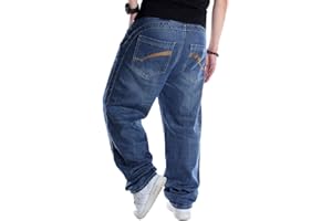 ORANDESIGNE Homme Hip Hop Jeans Style Hipster Graffitis Impression Baggy Jeans Urbain Skate Denim Pantalons Lâche Fit Jambe Droite Cargo Pantalon Rétro Broderie Pantalon