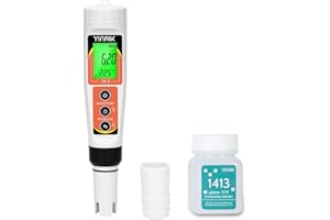 pH Leitfähigkeit Messgerät mit 1413 Kalibrierlösung, 4-in-1 pH EC TDS Tester für Hydrokultur, Digitales pH Lesegerät für Trinkwasser Pool Aquarium