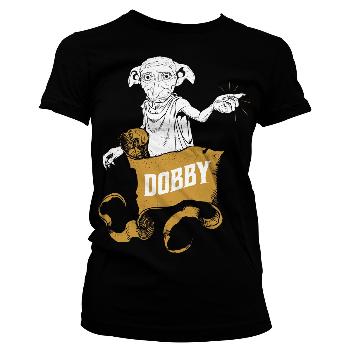 HARRY-POTTER-Offizielles-Lizenzprodukt-Dobby-Damen-T-Shirt-Schwarz-XX-Large