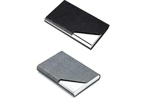 COYANYU Business Card Holder, 2 Pieces Professional PU Leather Name Card Case Stainless Steel Credit Card Holder ID Case for Men and Woman Traveling, Black and Gray