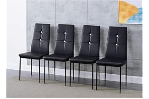 Panana Modernes Set mit 4 Esszimmerstühlen aus Kunstleder, gepolsterter Sitz, hohe Rückenlehne, Küchenmöbel, Stühle (schwarz)