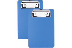 AZWOOD - Portapapeles de plástico (10 x 15 cm, portapapeles pequeños, con soporte para bolígrafos, recibos, listas de bolsillos (azul, 2 unidades)