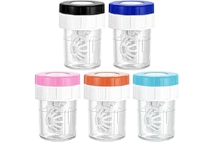 YOYEAH Pack of 5 Contact Lens Containers, Lens Case, Contact Lens Storage and Cleaning Machine, Contact Lens Container for Daily Use, Portable and Durable, Black, pink, blue, orange and green, Modern