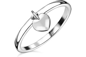TJC Sterling Silver Dangle Heart Charm Band Ring for Women in Platinum & Gold Plated 925 Silver Anniversary Wedding Band Rings for Ladies Daughter Wife Couple Heart Rings Jewellery