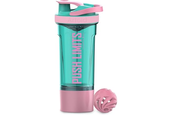 Artoid Mode Shaker Protéines Avec compartiment à poudre Boissons sportives Lavage à la main Rose/Vert 720ml, tamis Boule en Spirale Organisateur 200ml Compléments alimentaires Sans BPA