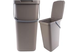 KADAX Kosz na śmieci 25 l brązowy uchylna pokrywa ogranicza zapachy, ergonomiczny uchwyt do przenoszenia, do segregacji odpadów w kuchni