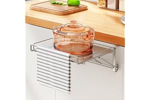 Wotendy Kitchen Cabinet Door Organizer, Foldable Stainless Steel Door Hook Organizer & Countertop Shelf for Kitchen Cabinet Storage, Silver