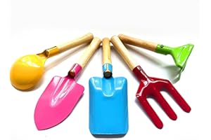KY-Tech Kids Gardening Tool Set 5 Piece Childrens Gardening Set 8" Kids Garden Tools Made of Metal with Sturdy Wooden Handle
