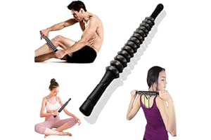 TAEKU Massageroller Muskel Roller Stick 45cm mit Ergonomischen Griffe Ultraportabel Massagegerät Athleten Relief Schmerz Fitness Tool für Bein zurück Myofasziale Release (Schwarz)