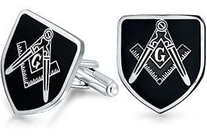 Bling Jewelry Escudo Redondo Masones Brújula Símbolo Masónico Gemelos para Hombres Azul Esmalte Negro Dos Tonos Plata O Oro Bisagra De Acero Inoxidable Bullet Back