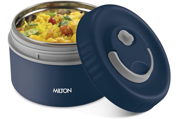 MILTON Snack Box Big I Inner Steel, PU Insulated 510 ml I Leak Proof with Air Vent I Lunch Box for Office Use, School I Dark Blue