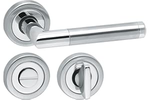 Aperit 49.340.03 Türbeschlag Modell SAVONA - Edelstahl Drücker Paar auf Rosetten 52mm mit WC Verriegelung - Edelstahl 304 poliert/matt gebürstet