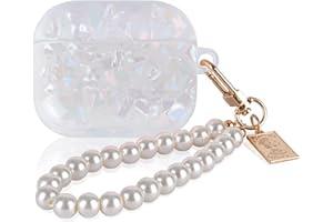 DiyGody Glitter Shell for AirPods 3 (2021) Case with Pearl Wrist Keychain,Colorful Sparkle Bling for Airpods 3rd Generation Protective Skin Cover for Women Girls Soft TPU Shock Proof-White