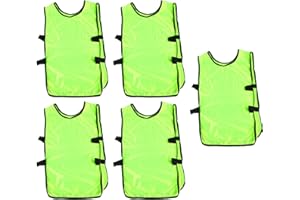 Débardeur D'entraînement pour Enfants, 5 Pièces Gilets D'entraînement pour Enfants sans Manches Dossards D'entraînement Col Rond Débardeur D'équipe pour les Sports de Football (Vert fluorescent)