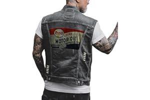 ORANDESIGNE Giacca Jeans Senza Maniche Uomo Stampa Graffiti Punk Gilet Denim Vest Vintage Gilet in Denim Lavato Gilet di Jeans Capispalla Giacca da Moto