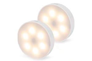 Brendz Rundes LED Schrankbeleuchtung, Touch-Bedienung, USB-C Wiederaufladbar, Dimmbar, Magnetisch, 2 Stück, 3 Farbtemperaturen, LED Lampe Akku, Treppenbeleuchtung