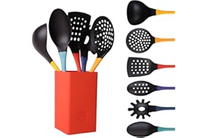 MasterChef Set Utensili Cucina con Porta, Mestoli, Spatola, Cucchiaio, Leccapentole, Set Pasticceria e Altro AntiGraffio e Resistente al Calore, Casa Accesori Antiaderente, Multicolor