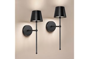 Kimjo 5200mAh Battery Operated Wall Lights Set of 2, Matt Black Rechargeable Wall Light Indoor, Cordless Wall Mounted Light with Remote, Dimmable Wall Sconce Light for Living Room Bedroom Corridor