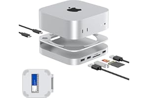 GEWOKLIY Mac mini M4 Hub, Aluminium Mac mini Dock und Ständer für Mac mini M4 und M4 Pro 2024 mit M.2 NVMe SSD-Gehäuse, Dual-USB-A 10 Gbit/s, SD/TF-Kartenleser, USB 2.0 │ Mac mini-Zubehör