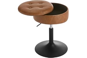 ‎WOLTU WOLTU Stołek toaletowy, niski stołek barowy, z regulacją wysokości, aksamitny, obrotowy, okrągłe siedzisko z ukrytym schowkiem, wielofunkcyjny, brązowy, BH439br-1