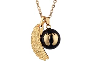 AEONSLOVE Collier Bola de Grossesse avec Petites Empreintes, Collier Musique Carillon Bell Pendentif de Ailes d'Anges pour Femmes Enceinte Bébé Cadeau Original Noel, 114cm