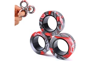 Aionly Magnetic Rings, Finger Spinner Fidget Toys, Stress Relief Toys for Anxiety, Magnetic Fidget Toy For Ages 4-10, Christmas Stocking Filler Gift For Boys Girls 4 5 6 7 8 Years Old (red black)
