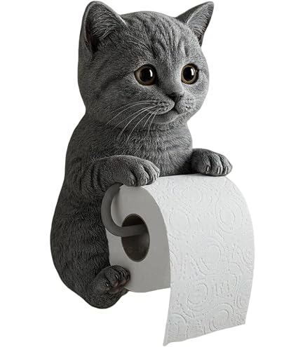 Katze Toilettenpapierhalter Aus Harz – Ohne Bohren, Mit Saugnapf | Niedliches Badezimmer-Deko, Ca. 22x16x12 Cm