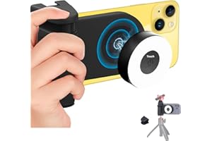 HAFOKO Magnética Smartphone CapGrip Cámara con Luz Teléfono Celular Selfie Obturador Trípode Soporte con Zapata Fría de 1/4" con Inalámbrico Desmontable Remoto Control Compatible para iPhone Android