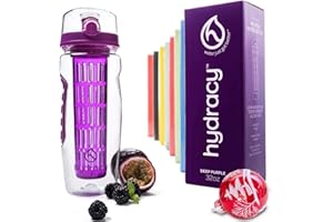 Hydracy Botella de Agua con Filtro infusor para Fruta 1Litro y marcador de hora - plástico Durable 100% sin BPA ìPerfecta para Hacer Deporte y cuidar tu Salud! - Púrpura