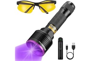 Alonefire SV41 395nm Torcia UV Professionale 10W Ricaricabile Ultravioletti Luce Nera Rileva Urina per Resina, Pesca, Fluoresceina, Scorpioni, Colla con Occhiali Protettivi UV, Batteria,Caricabatterie