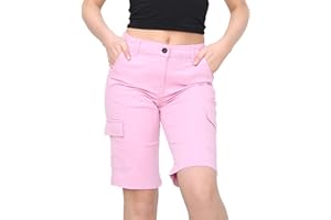 NOROZE Women's Stretch Cargo Shorts - Ladies Turned Hem Bengaline Casual Everyday Combat Pants Chino Capri Regular Fit Above The Knee Bermuda Summer Crops