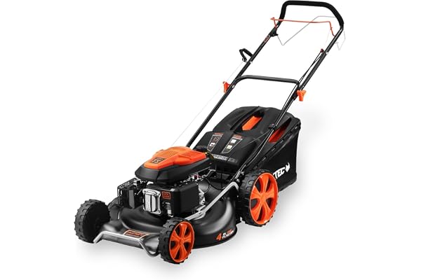 FUXTEC Tondeuse Thermique FX-RM5396 avec Largeur de Travail 53cm autotractée puissante cylindrée 196cm3 Easy Clean 4en1 6CV / 4,4KW Mulching/bac de ramassage 70L