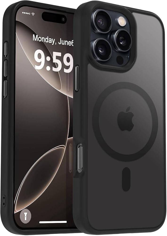URUCHI Güçlü Manyetik Telefon Kılıfı, [Mag-Safe ile Uyumlu] [Askeri Düzey Düşme Koruması] [Güçlü Silikon Kenarlar] İnce Yarı Saydam Mat Koruyucu Kılıf (Siyah, iPhone 15 6,1 inç)