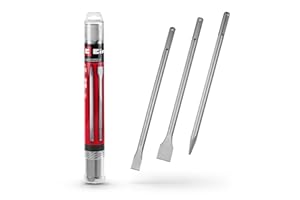 Original Einhell Set de 3 burins SDS Max, 400 mm (burin pointu, burin plat de 20 mm de large, burin bêche de 40 mm de large en acier 40Cr durable pour les travaux de démolition et de rénovation)