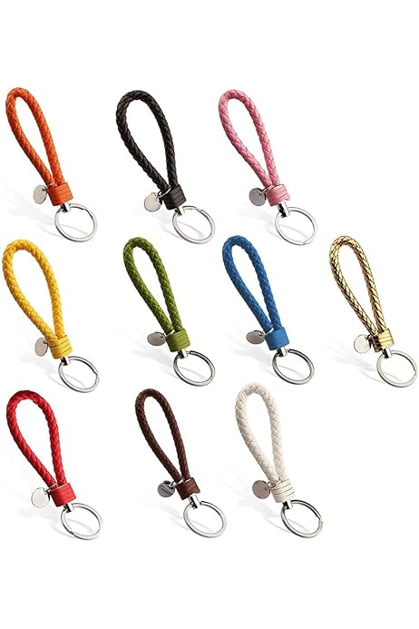 Portachiavi In Pelle Intrecciata - Set Da 2 Pezzi Unisex | Design Multicolore Con Anello In Lega Di Zinco | Per Chiavi Auto E Casa - Foto 4