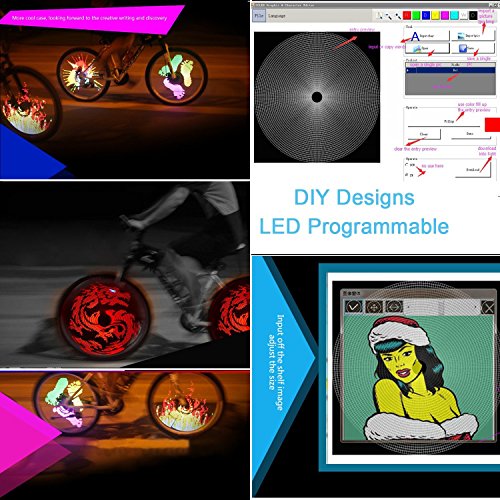 Sidiou Group Wiederaufladbare Radfahren Speiche-Rad-Blitz-Licht-DIY Designs Patterns Rim Lighting 64 RGB LED Programmierbare Wasserdicht Anti-Schock-Farbwechsel-Fahrrad-Licht - 7