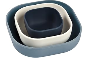 BÉABA, Lot de 3 Bols Silicone Gigogne, Set Repas Bebe, Set Vaisselle Silicone Enfant, Emboitables, Evolutif, Ergonomique, Matière Silicone Saine, Durable (Night/Cotton/Baltic)